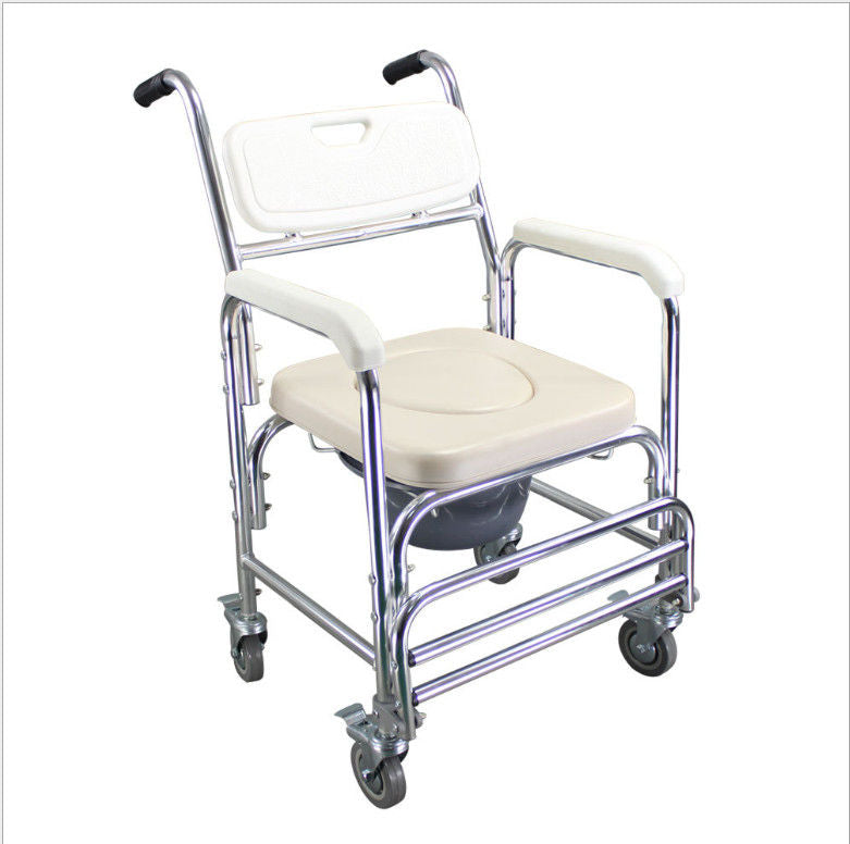 Aluminum Bedside Commode Chair 200kg Mobile Shower Toilet Wheelchair